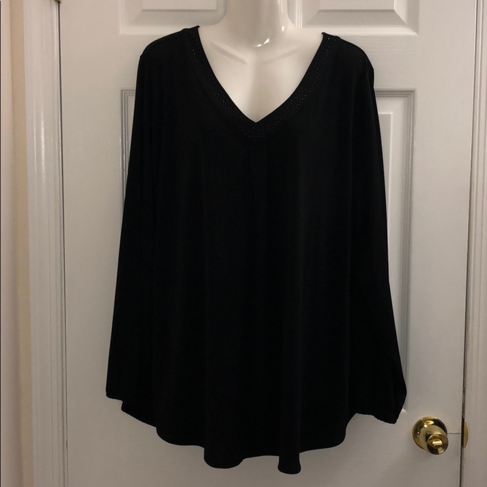 Black dress top with black stone accents